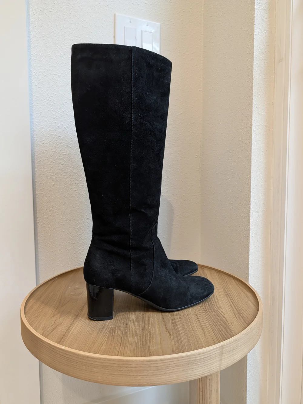 Aquatalia Black Suede Over-the-Knee Block Heel Boots